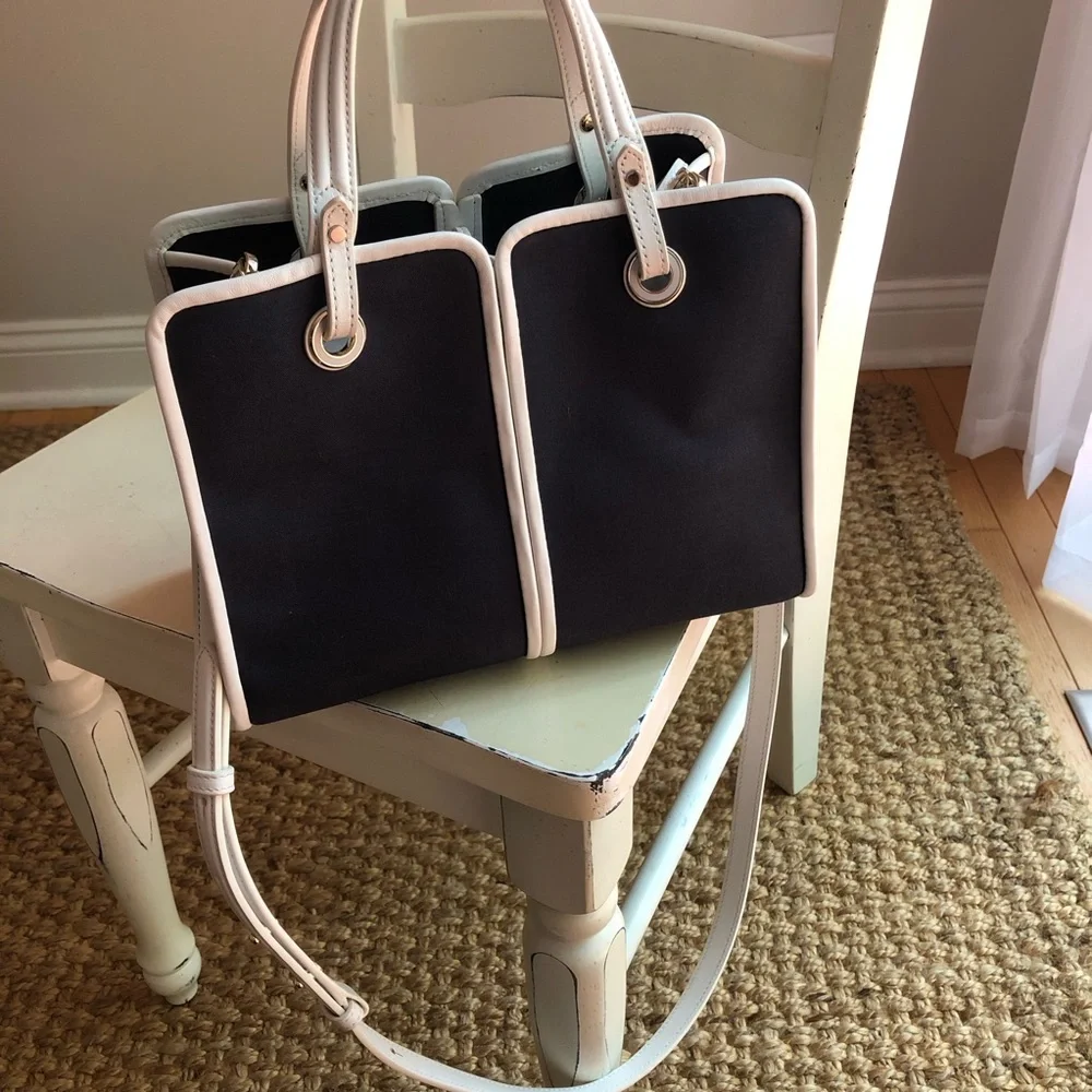 New: Kate Spade Sam Canvas Satchel. Navy with White Leather.